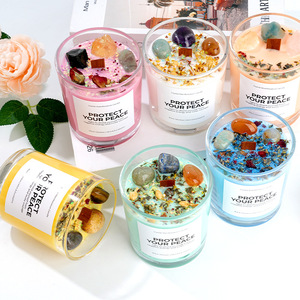 Vela Aromática de Cera de Soja con Cristales de Cuarzo y Flores, en Recipiente de Vidrio Transparente, con Mecha de Madera y Aroma Seco, Personalizable con Logotipo - Product Image 2
