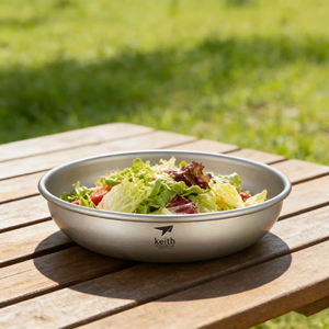 Eco-Friendly Premium Pure Titanium Round Plate Ultralight Portable Sandblasted Silver Gray for <b>Camping</b> & Home Use Keith 250ml - Product Image 3