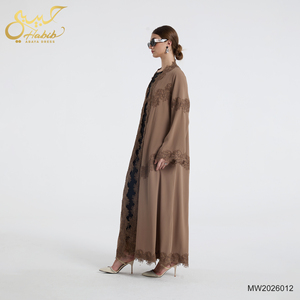 Abaya Ouverte Musulmane <span class=keywords><strong>Femme</strong></span> 2026 Élégante avec Appliques Florales en Dentelle Manches Longues Maxi <span class=keywords><strong>Kimono</strong></span> Abaya Dubaï Vêtements Islamiques Modestes pour Femmes - Product Image 4