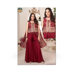 Ensemble Kurta Palazzo brodé marron pour femmes avec dupatta, tenue ethnique festive pour mariage, fête et fonctions traditionnelles - Product Image 2