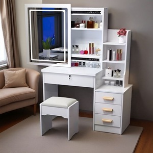 Modern Luxury Dresser Set for <strong>Bedroom</strong> <strong>with</strong> <strong>Mirror</strong> <strong>Lights</strong> Make up White Wooden 4 Drawer Small Apartment Room Storage Furniture - Product Image 3