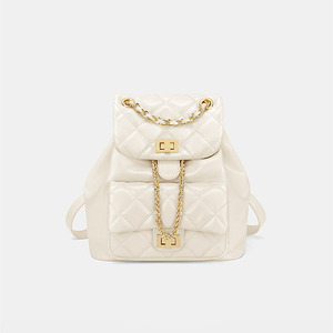 Chic Luxury Quilted Chain Pu Leather Backpack <b>Women</b>-Lightweight Travel School Bag for Style Drawstring Daypack - Product Image 1