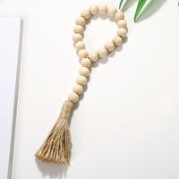 Usine Whosale Rustique Boisé Perlé Décor Matériaux Naturels Décor Rustique Guirlande De Perles En Bois Avec Gland De Chanvre