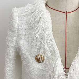 Nanchang Xihui <span class=keywords><strong>giacca</strong></span> da donna in <span class=keywords><strong>Tweed</strong></span> <span class=keywords><strong>di</strong></span> lana con frange stile caldo con bordo a baffi donna abito da donna bianco - Product Image 6