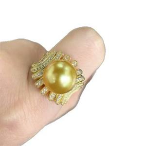 Anillo de Perlas de Agua Dulce Naturales de Latón de 12-13 mm, Color Dorado, Redondas, con Brillo Espejo, Caja de Regalo a Juego - Product Image 5