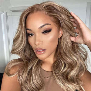 Perruques <span class=keywords><strong>mi</strong></span>-longues blond cendré Balayage 5x5 closure perruque sur <span class=keywords><strong>cheveux</strong></span> bruns <span class=keywords><strong>cheveux</strong></span> humains dentelle transparente avec mèches perruque 16 18 20 pouces - Product Image 4