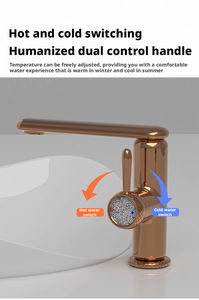 Grifo Monomando de Agua Fría y Caliente con Doble Control y Rotación, Grifo de Lavabo de Cobre Macizo en Oro Rosa, Grifo de Lujo para Baño - Product Image 6