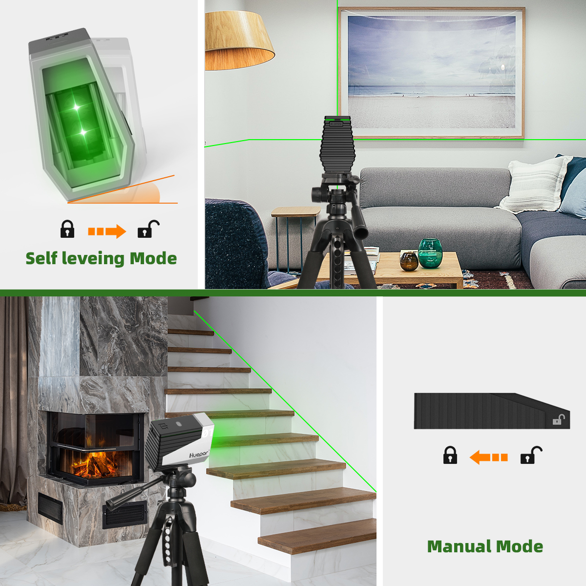 E011G Green Laser Level Self Leveling Cross Line Rechargeable Tool & Motion Sens