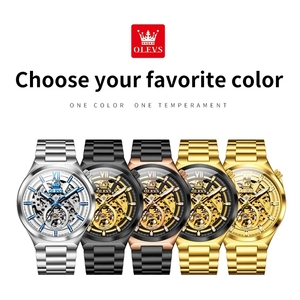 Montre homme OLVES 6722, livraison directe, montre mécanique automatique squelette de luxe, étanche, lumineuse, en acier inoxydable. - Product Image 2