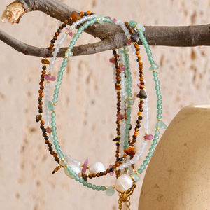 Collar de <span class=keywords><strong>Cadena</strong></span> con Cuentas Hechas a Mano de Acero Inoxidable de Moda de Verano XY 128 para Mujer, con Perla Natural y Piedra Aventurina Verde Tigre - Product Image 2