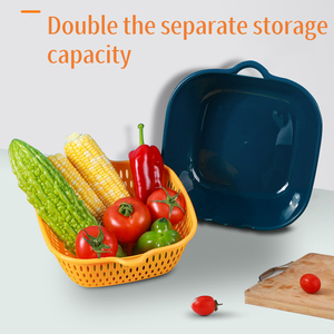 JIUYI Doppels chich tiger Kunststoff-PP-Abfluss korb Haushalts-Multifunktions-Wasch korb für Gemüse und Obst mit 8-teiligem Set - Product Image 5