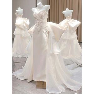 Vestido <span class=keywords><strong>de</strong></span> <span class=keywords><strong>Novia</strong></span> Blanco Estilo Sirena con Cola, Cheongsam Elegante sin Tirantes, <span class=keywords><strong>Qipao</strong></span> Bordado para Mujer, Talla Grande 3XL, Vestido Chino - Product Image 2
