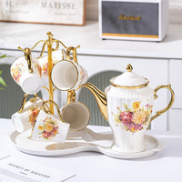 Services à thé en céramique florale européenne pour la maison, tasses à café dorées, assiettes à goûter pour le thé de l'après-midi, théière, coffret cadeau - En stock