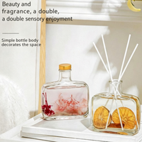 Diffuseur à bâtonnets en verre 100 ml, fait main, avec design floral préservé, huile d'aromathérapie naturelle, parfum longue durée pour la décoration intérieure