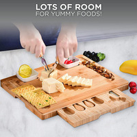 Planche à Fromage Multifonctionnelle en Bambou, Ensemble de Plateaux et Ustensiles à Fromage, avec Tiroirs Coulissants Cachés