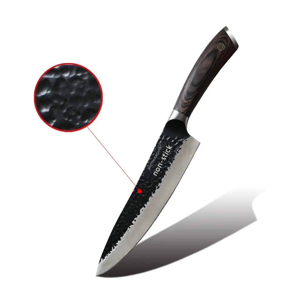 Hip-home Black non-stick blade pakka wood handle kitchen meat cooking knife kitchen chef knives