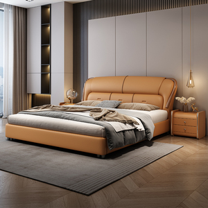 Mobilier moderne d'hôtel de luxe cadre de lit rembourré en cuir double King Queen Size cadre de lit King Size mobilier de chambre à coucher - Product Image 5