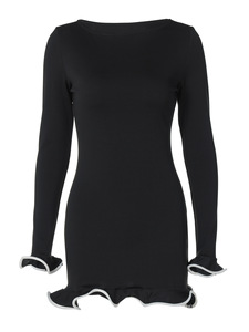 Abito <span class=keywords><strong>Corto</strong></span> Sexy Aderente da <span class=keywords><strong>Donna</strong></span> con <span class=keywords><strong>Maniche</strong></span> <span class=keywords><strong>Lunghe</strong></span>, Tinta Unita, Lavorazione a Maglia Arricciata, Mini Abito Primavera Estate - Product Image 6