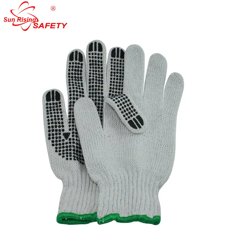 SRSafety Baumwoll punkt handschuh, gebleichte weiße PVC gepunktete Baumwoll hand handschuh maschine