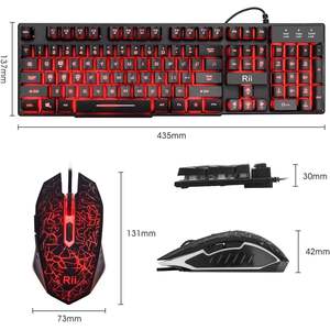 Ensemble clavier et souris de jeu Rii, 104 touches, filaire, rétroéclairage RGB à 3 LED, pour ordinateur portable, télévision, bureau - Product Image 3