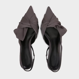 Women Stylish Pointed Toe <strong>Low</strong> <strong>Heel</strong> Slides Gray Fabric Bow Detail Open Back <strong>Sandals</strong> Casual Daily Wear <strong>Evening</strong> - Product Image 4