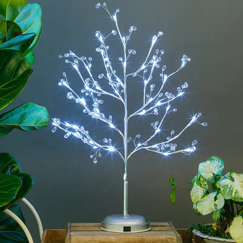 Artificial Pre-lite Home-deco Iron Tree Light LED Christmas Simulated Pearl Silver Light for all holiday decoration