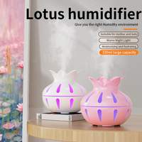 Nouvel humidificateur ultrasonique portable Lotus 330 ml avec 7 couleurs LED, aromathérapie et utilisation en extérieur