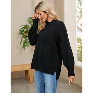Womens Tunic Sweater Oversized Turtleneck <b>Black</b> <b>Long</b> <b>Sleeve</b> Side Slit Casual Autumn Pullover <b>Tops</b> - Product Image 4