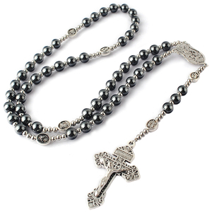 Rosario Católico de Cuentas de Hematita de 8 mm con Cuentas de Acero Inoxidable de 4 mm y Cuentas de Gloria de San Miguel con Crucifijo del Perdón - Product Image 2