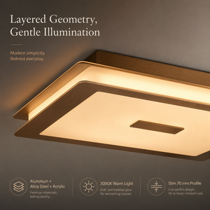 Plafonnier LED carré moderne en aluminium à plusieurs niveaux, finition dorée, éclairage acrylique pour salon, chambre, hôtel - Product Image 4