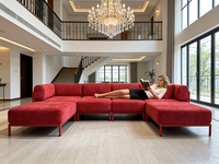 Canapé convertible en velours orange en forme de L, rembourré, compressé, moderne, minimaliste, modulaire, pour salon