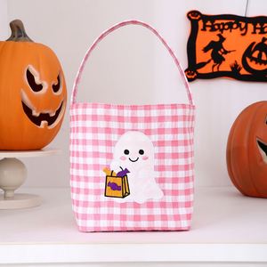 Bolsa de Regalo de Halloween Personalizada con Diseño de Fantasma Adorable, Color Rosa, Estilo Seersucker, para Decoración de Fiestas - Product Image 1