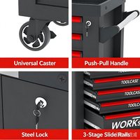 Chariot à outils roulant à 7 tiroirs, poste de travail mobile, armoire à outils avec verrou central et boîte à outils latérale