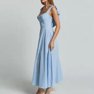 Robe d'été élégante sur mesure de haute qualité pour femme, sans manches, taille ajustée, dos nu, 100 % coton, de luxe - Product Image 2