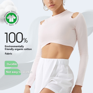 Camiseta Deportiva Ecológica 100% Algodón Orgánico, Hombros Descubiertos, Manga Larga, Ropa Deportiva Moderna, Ropa Deportiva Personalizada para Yoga - Product Image 1