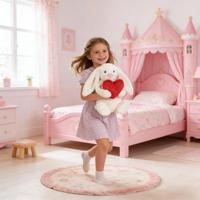 Peluche Lapin Moyen Rouge Timide avec Cœur d'Amour, Jouet en Peluche Mignon, Poupée Douce pour Cadeau d'Anniversaire