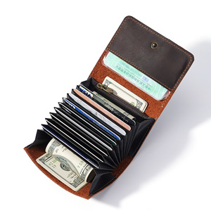 Porte-cartes en cuir véritable Crazy Horse pour homme, portefeuille accordéon multifonctionnel vintage avec blocage RFID, option de logo personnalisé - Product Image 2