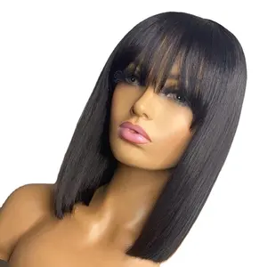 Perruque Bob avec <span class=keywords><strong>frange</strong></span> pour femmes, <span class=keywords><strong>cheveux</strong></span> naturels, <span class=keywords><strong>coupe</strong></span> courte, lisses, livraison directe, vente en gros - Product Image 1