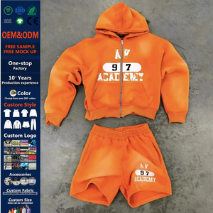 Custom 400gsm Heavyweight <strong>Men</strong> Reflective Tracksuit <strong>Set</strong> 100% Cotton Zip up <strong>Hoodie</strong> <strong>and</strong> <strong>Shorts</strong> Two Piece Streetwear Sweat Suit - Product Image 1