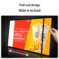 Boîte à lumière rectangulaire triple unité pour comptoir de bar, menu extérieur, verre trempé, affichage graphique LED ultra-fin rétractable et éclairé