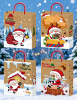 Warehouse Ready Brown Kraft Christmas Paper Bag 120gsm Recyclable Eco-Safe Printed-Handle Tote for Hamper Packing & Party Use