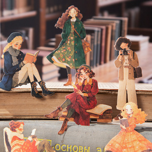 Adesivi Vintage con Personaggi Femminili che Leggono, Alieni e <span class=keywords><strong>Collage</strong></span> di <span class=keywords><strong>Disegni</strong></span> per Librerie - Product Image 3