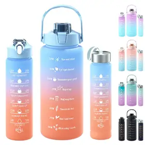 3 Pcs 64oz 32oz 16oz Time Marker Large Drinking Bottles Water Bottle With Straw Half Gallon 2L Water Jugs For Sports