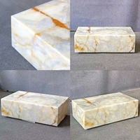 Table basse rectangulaire de luxe en onyx naturel, bloc massif, table centrale en pierre d'onyx translucide pour salon de villa