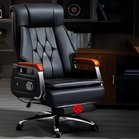 Chaise de bureau pivotante moderne en cuir à dossier haut avec design ergonomique inclinable et massant, et roulettes