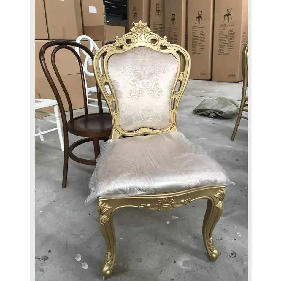 Atacado novo design de ouro royal king luis ii cadeira de resina empilhável cadeira de festa