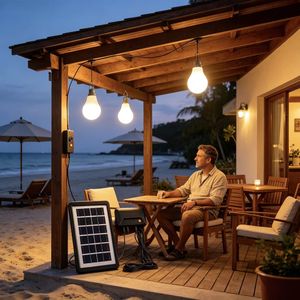 Portable <b>Solar</b> Powered LED <b>Light</b> <b>System</b> 2 Bulbs Home Lighting Kit USB Charging Camping Shed Tent Emergency Off-Grid Power Model - Product Image 2