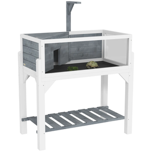 Recinto de Jardín de Madera <span class=keywords><strong>con</strong></span> Estante de Almacenamiento, Hábitat Elevado para Reptiles <span class=keywords><strong>con</strong></span> Ventana Transparente para <span class=keywords><strong>Animales</strong></span> Pequeños, Gris - Product Image 6