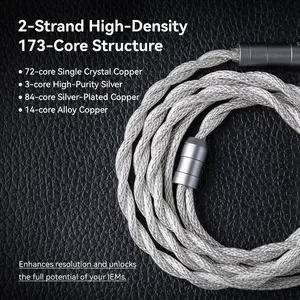 KBEAR HunYuan 2 cœurs 173 brins argent pur + OCC + alliage de cuivre + câble de mise à niveau <span class=keywords><strong>HiFi</strong></span> haute résolution plaqué argent pour ZSN PRO X - Product Image 4