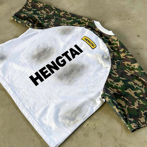 T-shirts tricotés personnalisés de haute qualité pour hommes, style streetwear, vintage, coupe ample, t-shirt camouflage épais, t-shirt court d'été pour hommes - Product Image 4
